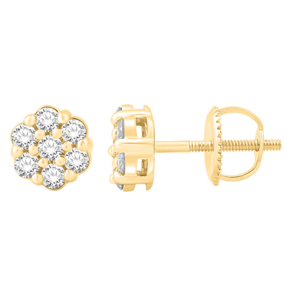 10 Karat Yellow Gold 0.15 Carat Diamonds Flower Earrings-0132207-YG