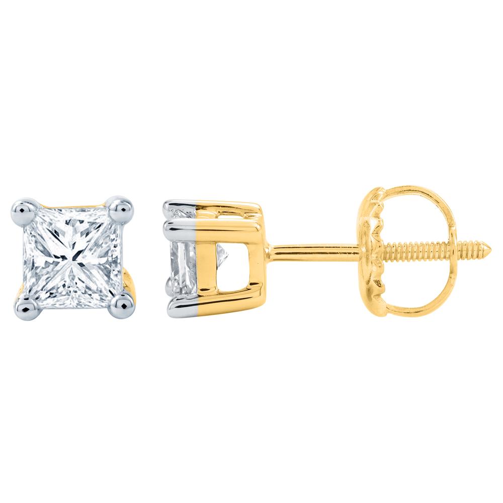 14 Karat Yellow Gold 1.00 Carat Diamonds Square Earrings-0165006-YG