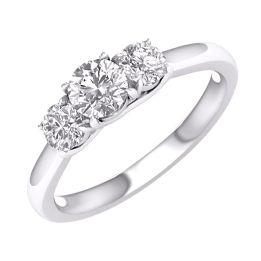 14 Karat White Gold 1.00 Carat Diamonds (Lab Grown Diamond) Three Stone Ladies Ring-0227823-WG