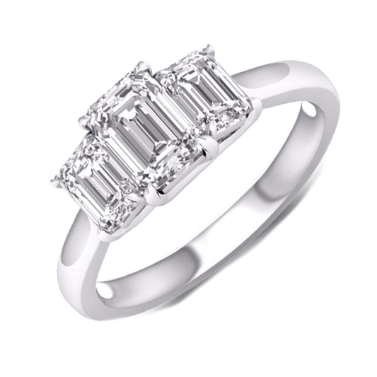 14 Karat White Gold 1.50 Carat Diamonds Lab Grown Diamond Three Stone Ladies Ring-0227824-WG