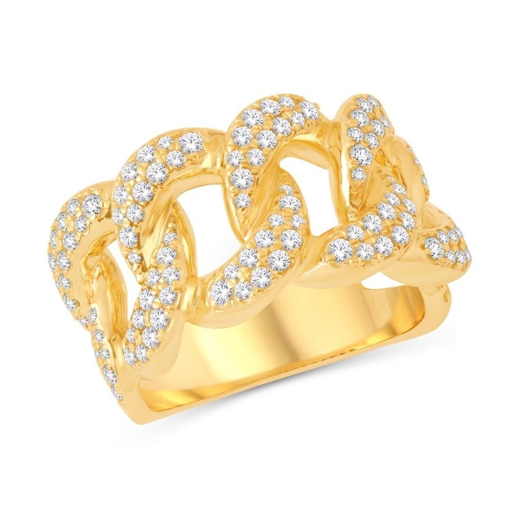 10 Karat All Yellow Gold 1.53 Carat Diamonds Cuban link Men's Ring-0332019-ALY