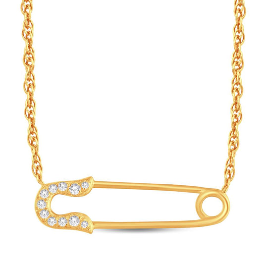 14 Karat All Yellow Gold 0.10 Carat Diamonds Safety Pin Pendant With Chain-0825473-ALY