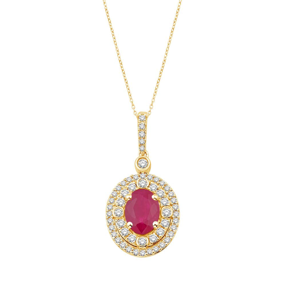 14 Karat Yellow Gold 1.63 Carat Diamonds (1.10 CTR) Oval Pendant With Chain-0832271-YG