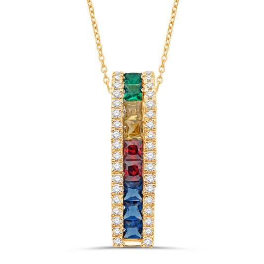 14 Karat Yellow Gold 0.71 Carat Diamonds Multi Color Stone Classic Pendant-0832766-YG