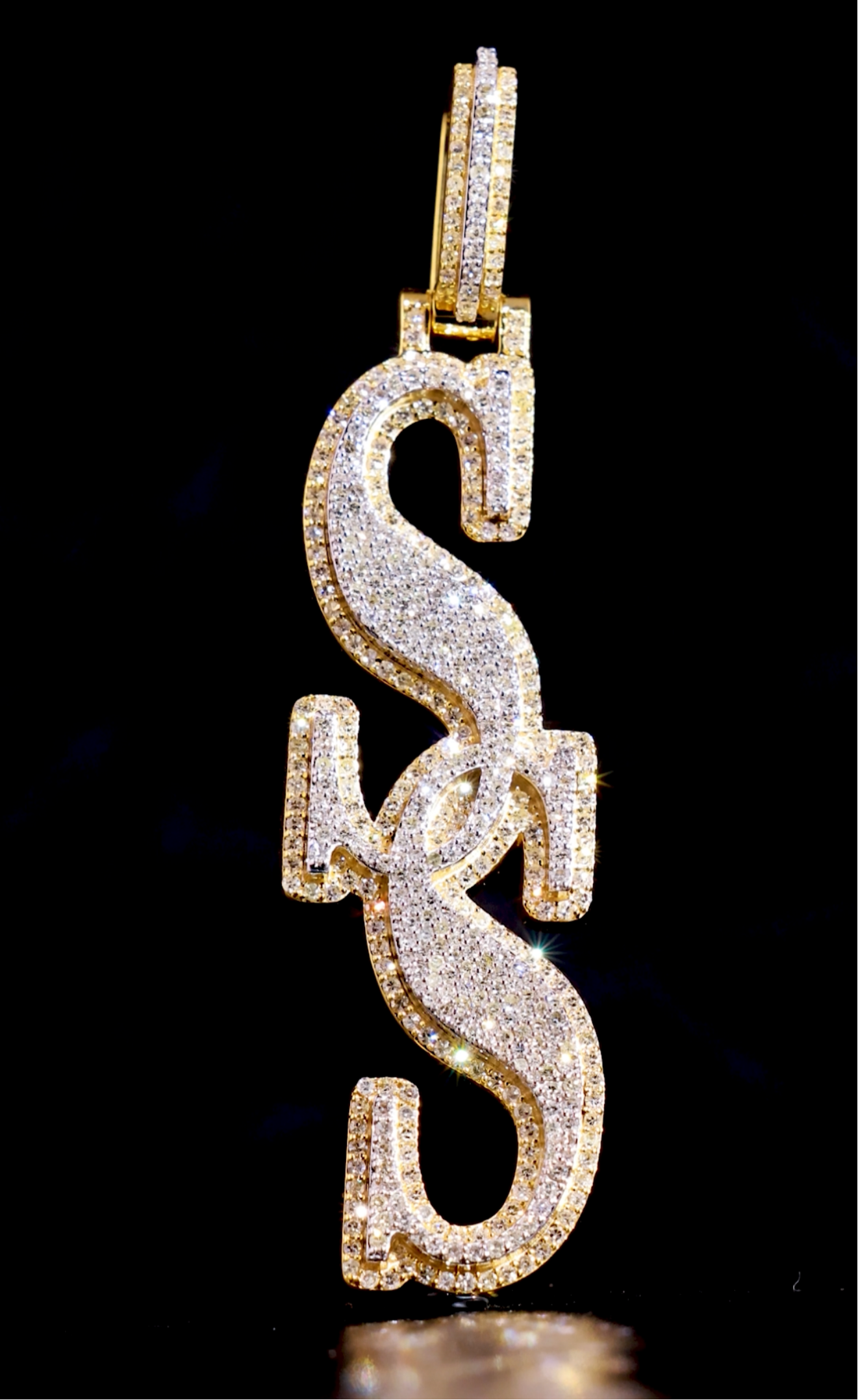 Custom Vertical Pendant 10kt Gold Natural Diamond Double Layer