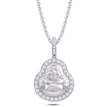 14 Karat White Gold 0.75 Carat Diamonds Laughing Buddha HipHop Pendant-1025130-WG