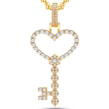 14 Karat Yellow Gold 1.25 Carat Diamonds Key Heart HipHop Pendant-1025173-YG