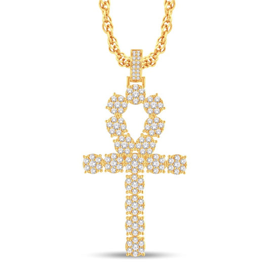 10 Karat All Yellow Gold 3.85 Carat Diamonds Ankh HipHop Pendant-1026281-ALY