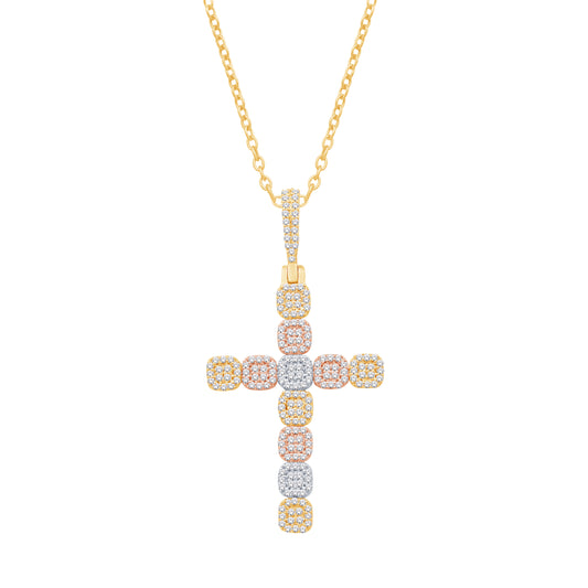 10 Karat Triple-Tone Gold 0.57 Carat Diamonds Latin Cross HipHop Pendant-1032097-TTT