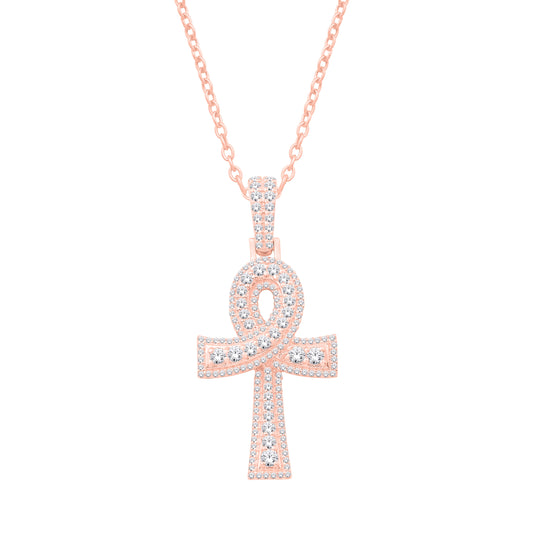 10 Karat Rose Gold 1.06 Carat Diamonds Ankh Cross HipHop Pendant-1032099-RG
