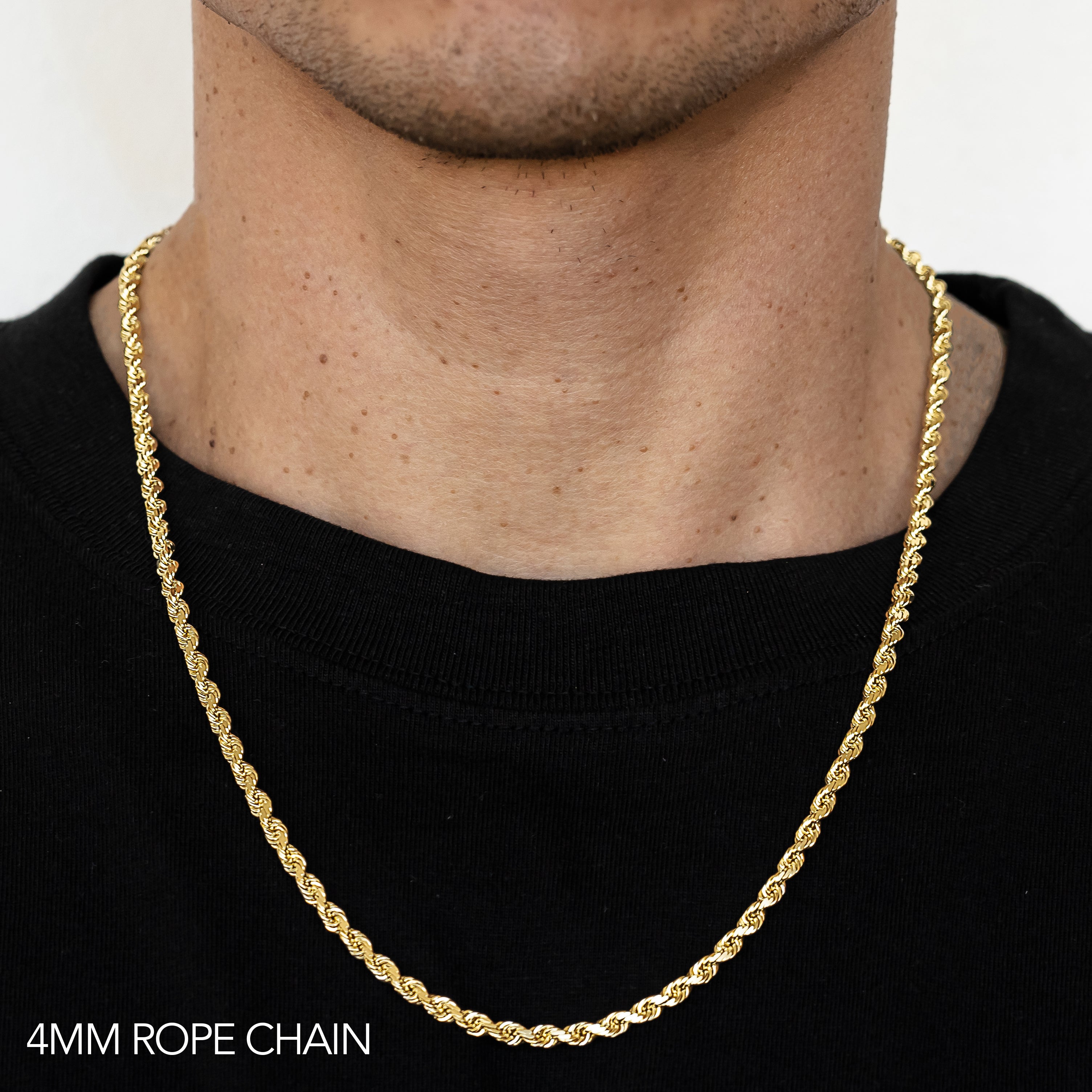 10K 4MM ROSE GOLD DIAMOND CUT SEMI SOLID ROPE CHAIN NECKLACE (AVAILABLE IN LENGTHS 18