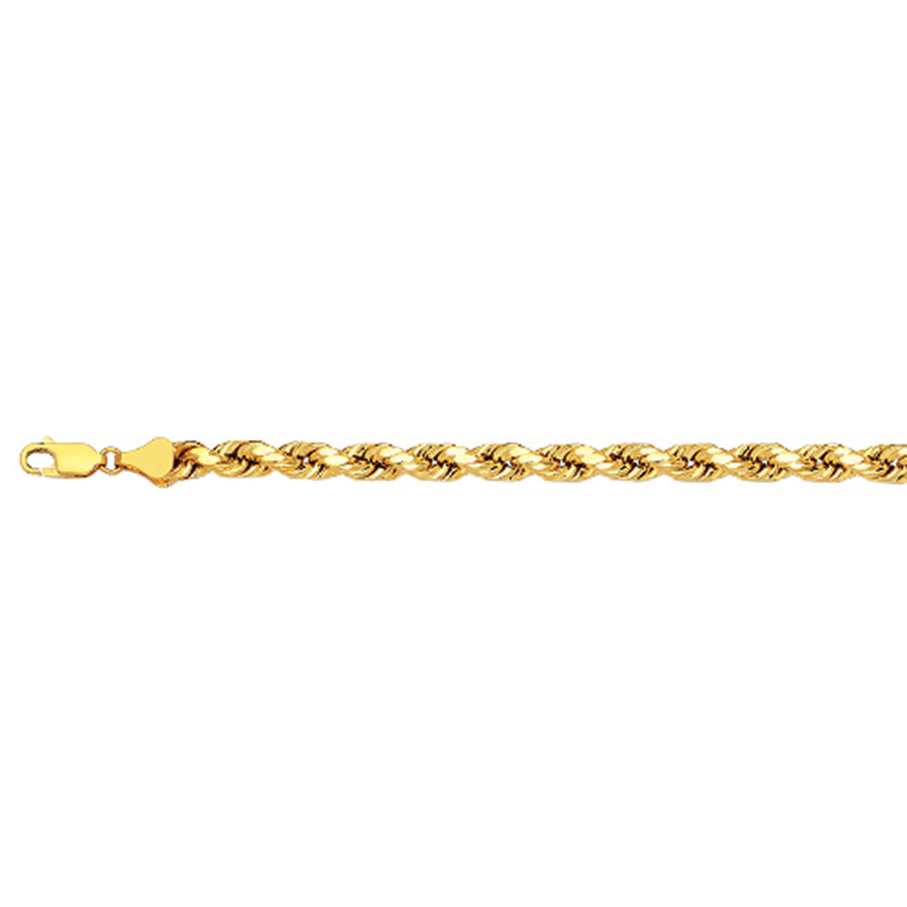 10K 4MM YELLOW GOLD DIAMOND CUT SEMI SOLID ROPE CHAIN NECKLACE (AVAILABLE IN LENGTHS 18