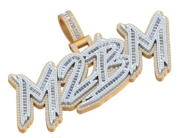 Custom Baguette Diamond Pendant - Double Layer Name Style (Deposit)