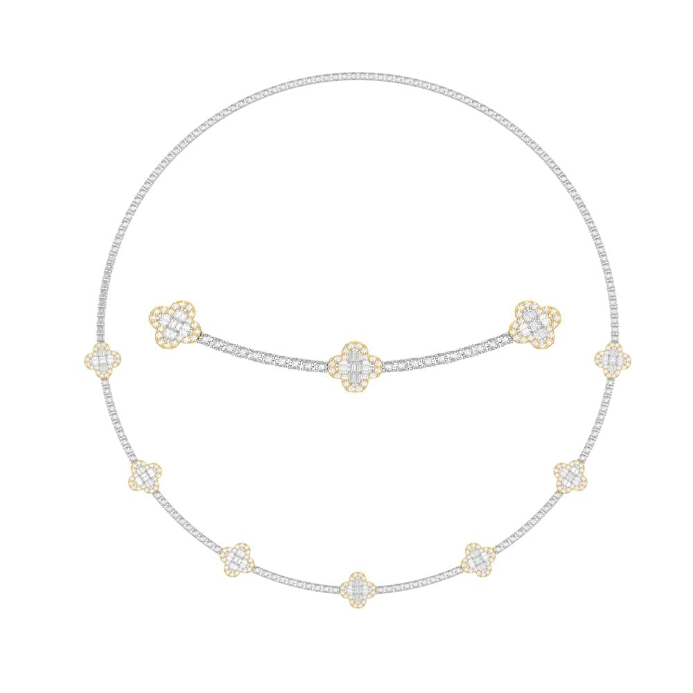 10 Karat Two-Tone (White and Yellow) Gold 2.10 Carat Diamonds Flower Necklace-1430021-WY