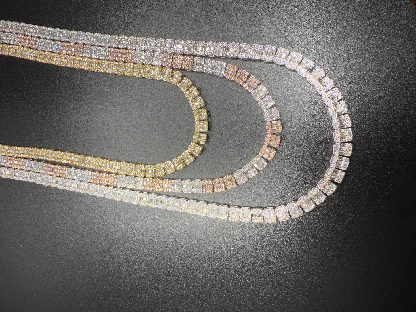 Baguette Tennis Chain Twotone 10kt White and Rose Gold 10.5 CTs Diamond 22”