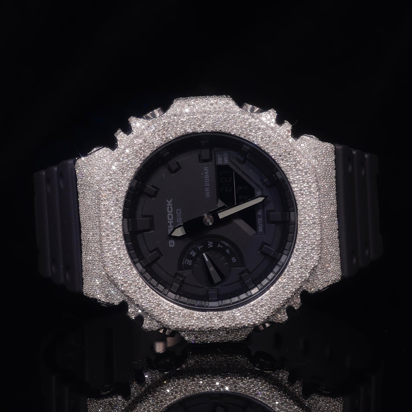 Casio G-Shock G-2100 White Iced Out Diamond Watch 5 CT Diamonds