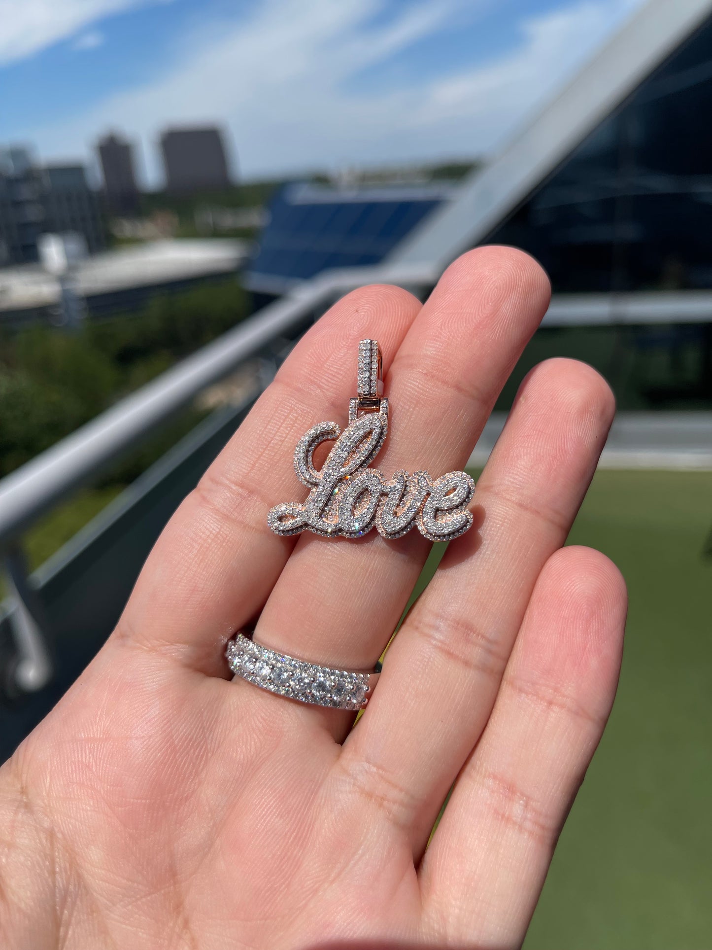 Custom Love Pendant - Double Layer 10kt Rose and White Gold 0.87 CTs Diamonds 1.20”