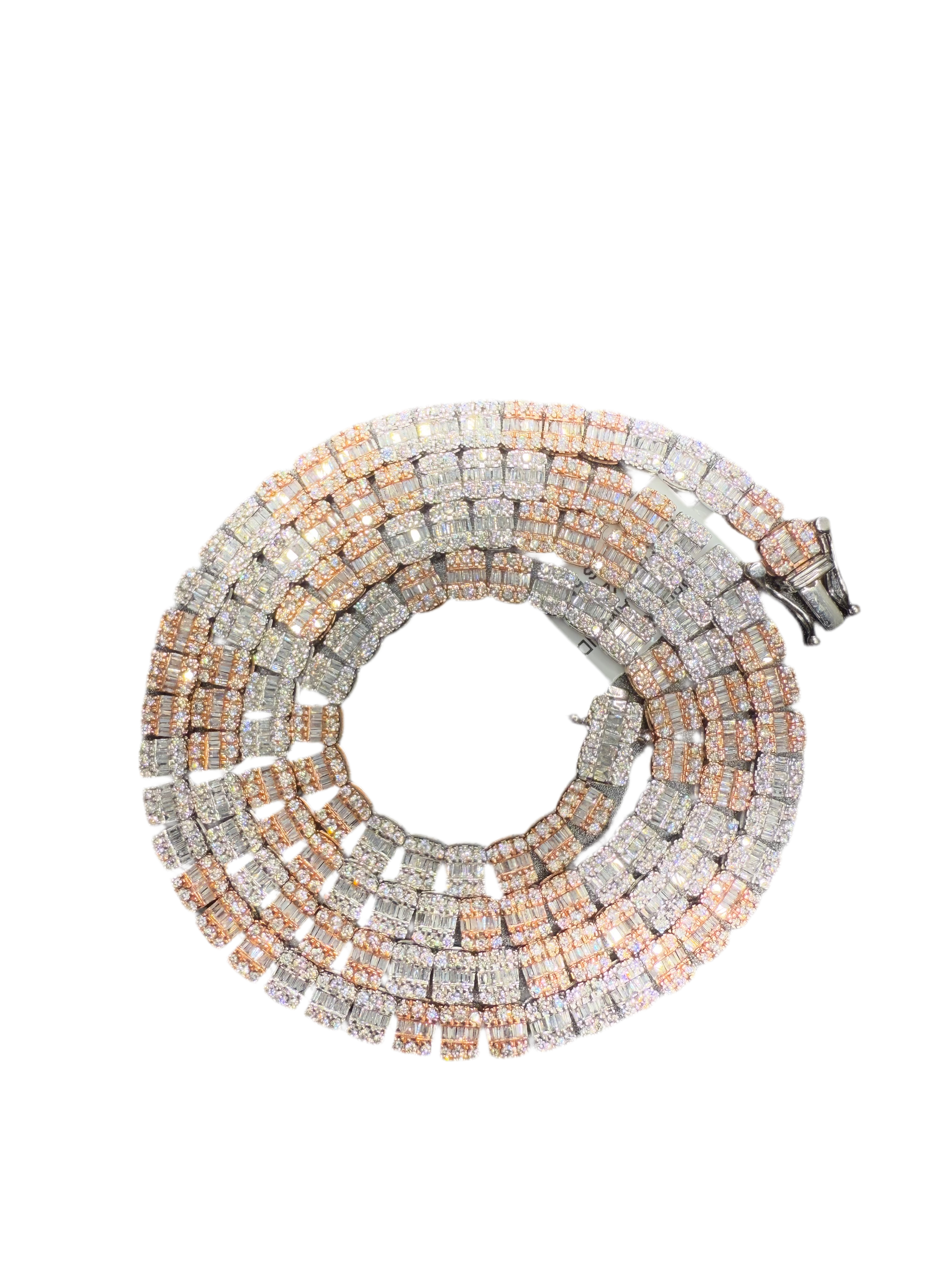 Baguette Tennis Chain Twotone 10kt White and Rose Gold 10.5 CTs Diamond 22”
