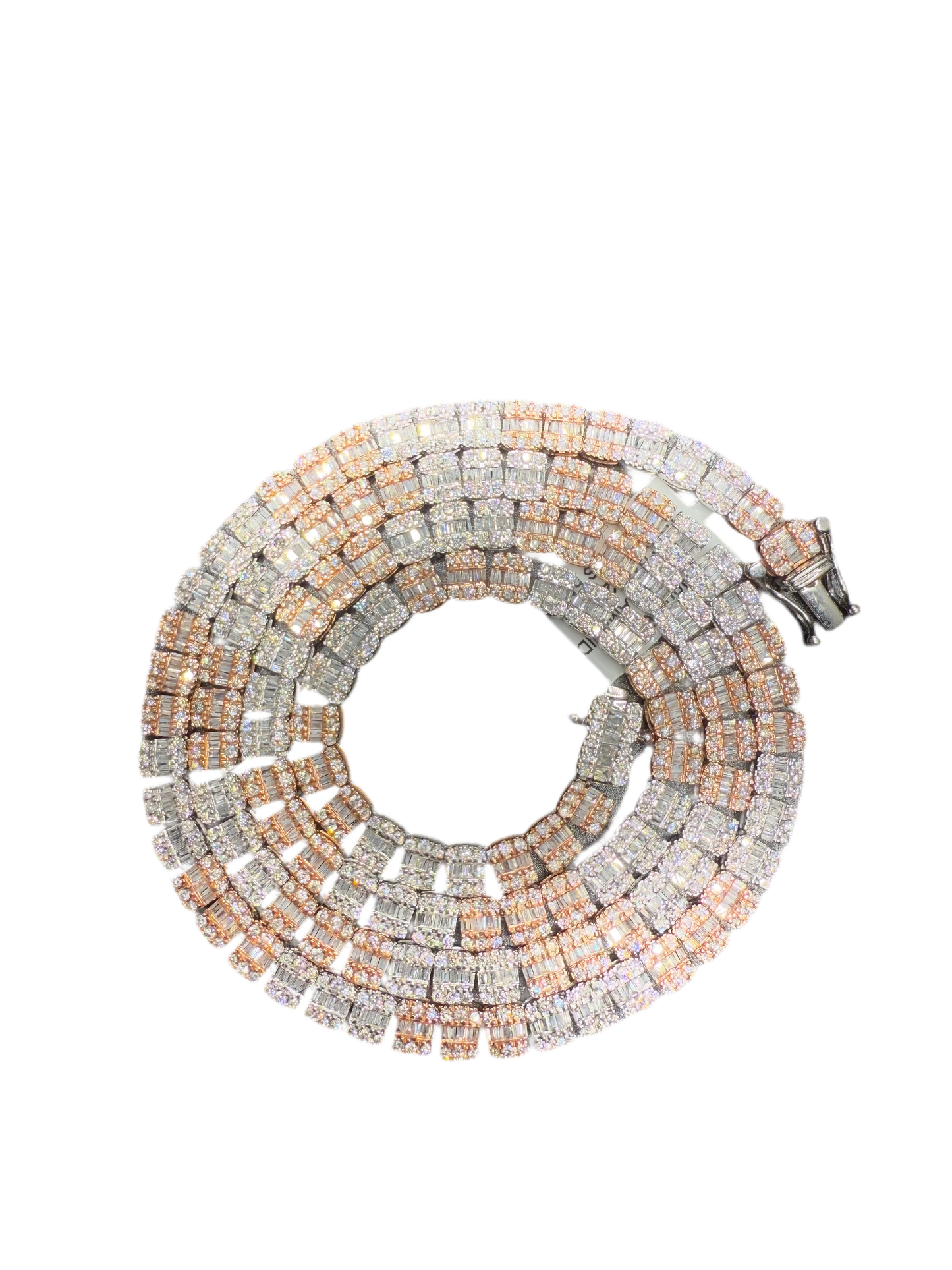 Baguette Tennis Chain Twotone 10kt White and Rose Gold 10.5 CTs Diamond 22”