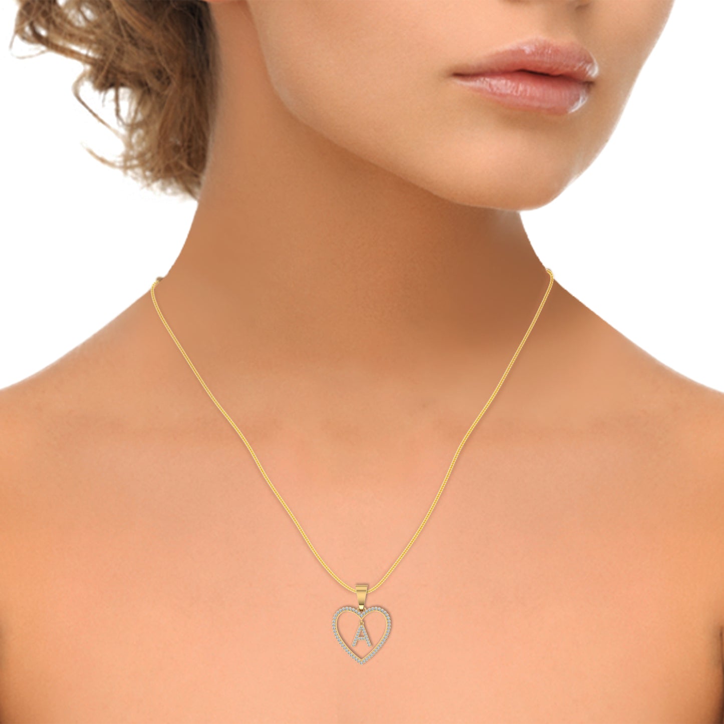 10K Yellow Gold Diamond Initial Heart A Letter Pendant 1/4 CTTW