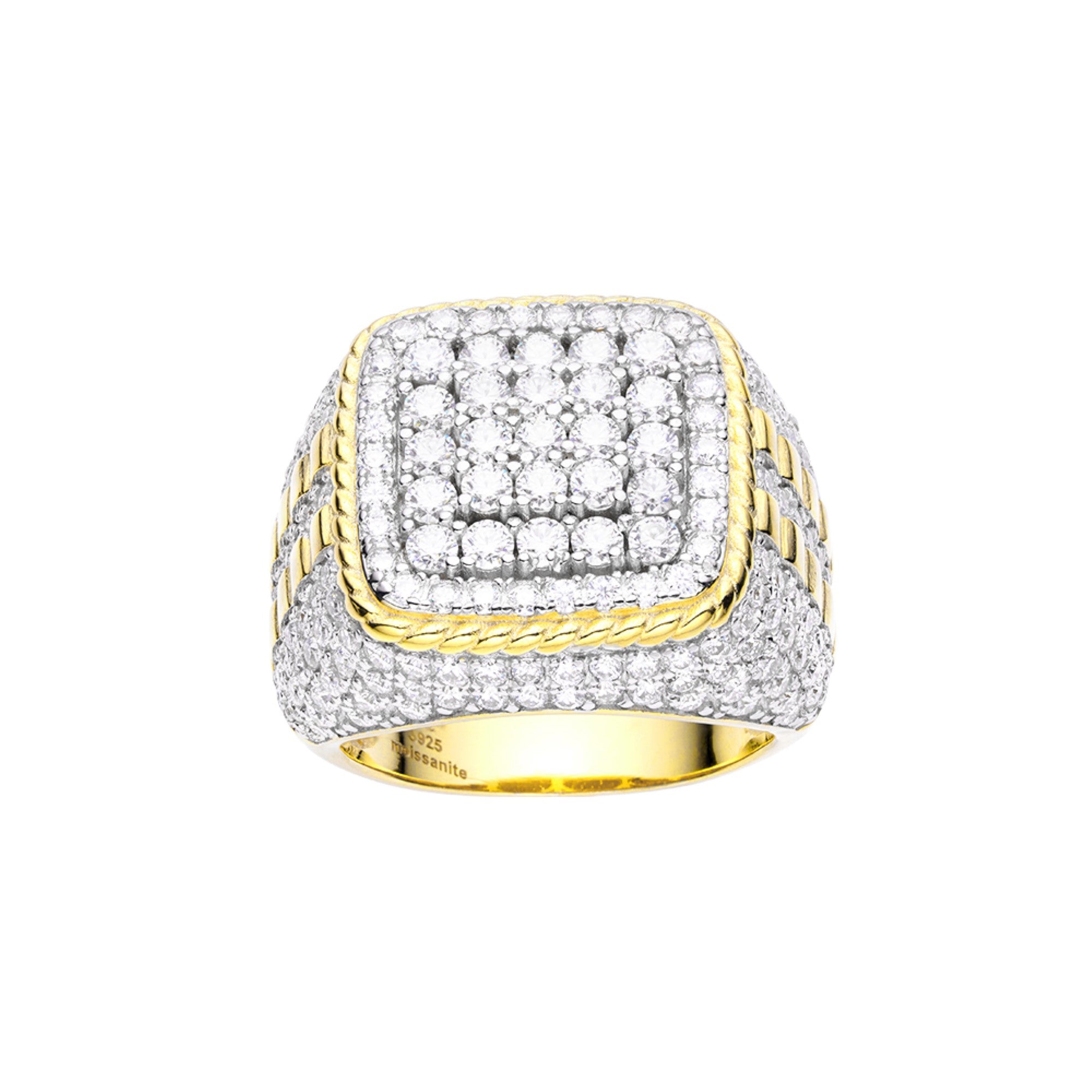 S.Silver Moissanite Carat Mens Ring Size 10 (RP)+GP 4-1/4 Cttw