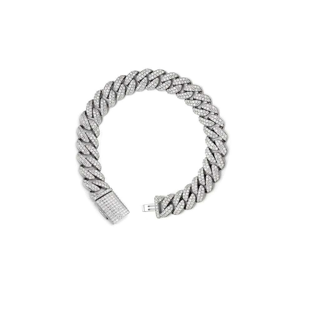 S.Silver Moissanite 8mm Cuban Bracelet 8Inch GP 5 Cttw