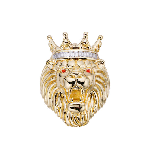 S.Silver Round Baguette Moissanite Roaring Lion Crown Designer Mens Ring SZ 10 RP+GP 1/2 Cttw