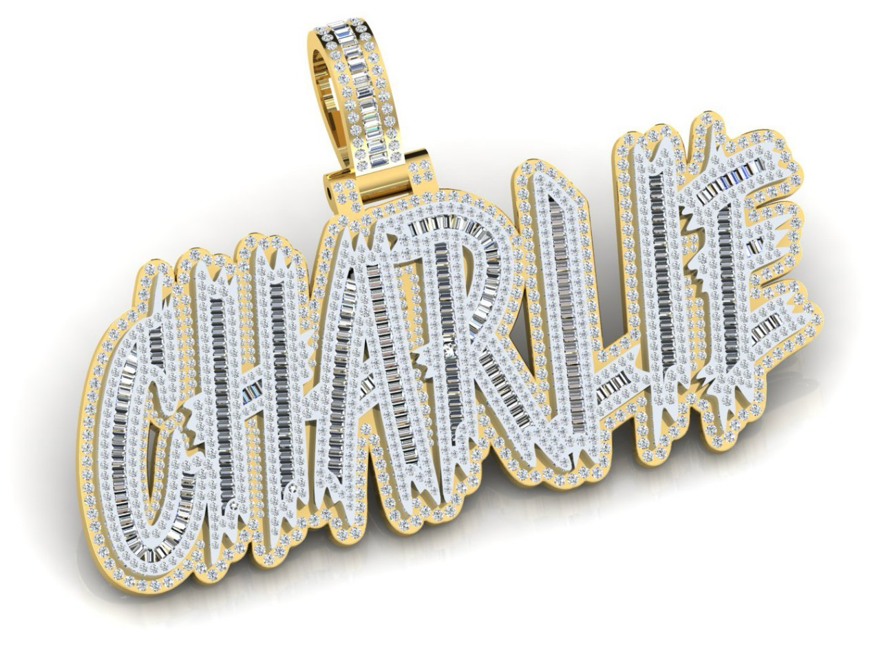 Custom Bagutte Diamond Pendant - Name Style (Deposit)