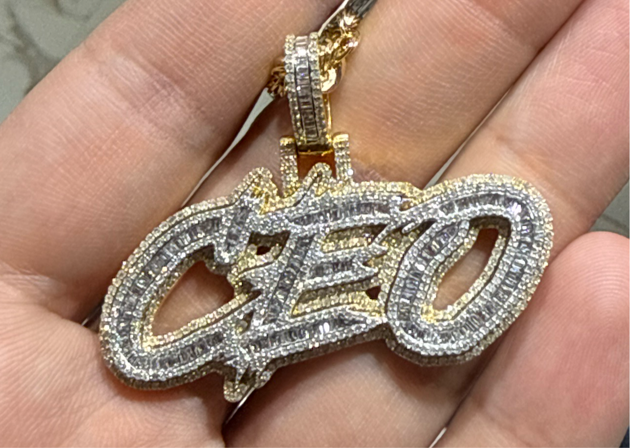 Custom CEO Pendant - Double Layer 10kt Yellow and White Gold 2.74 CTs Diamonds and 10kt gold chain