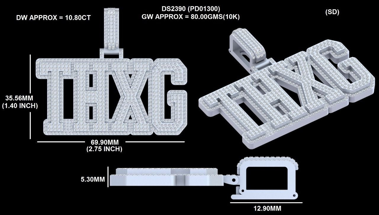 Custom Diamond Pendant - Double Layer Block Letters (Deposit)