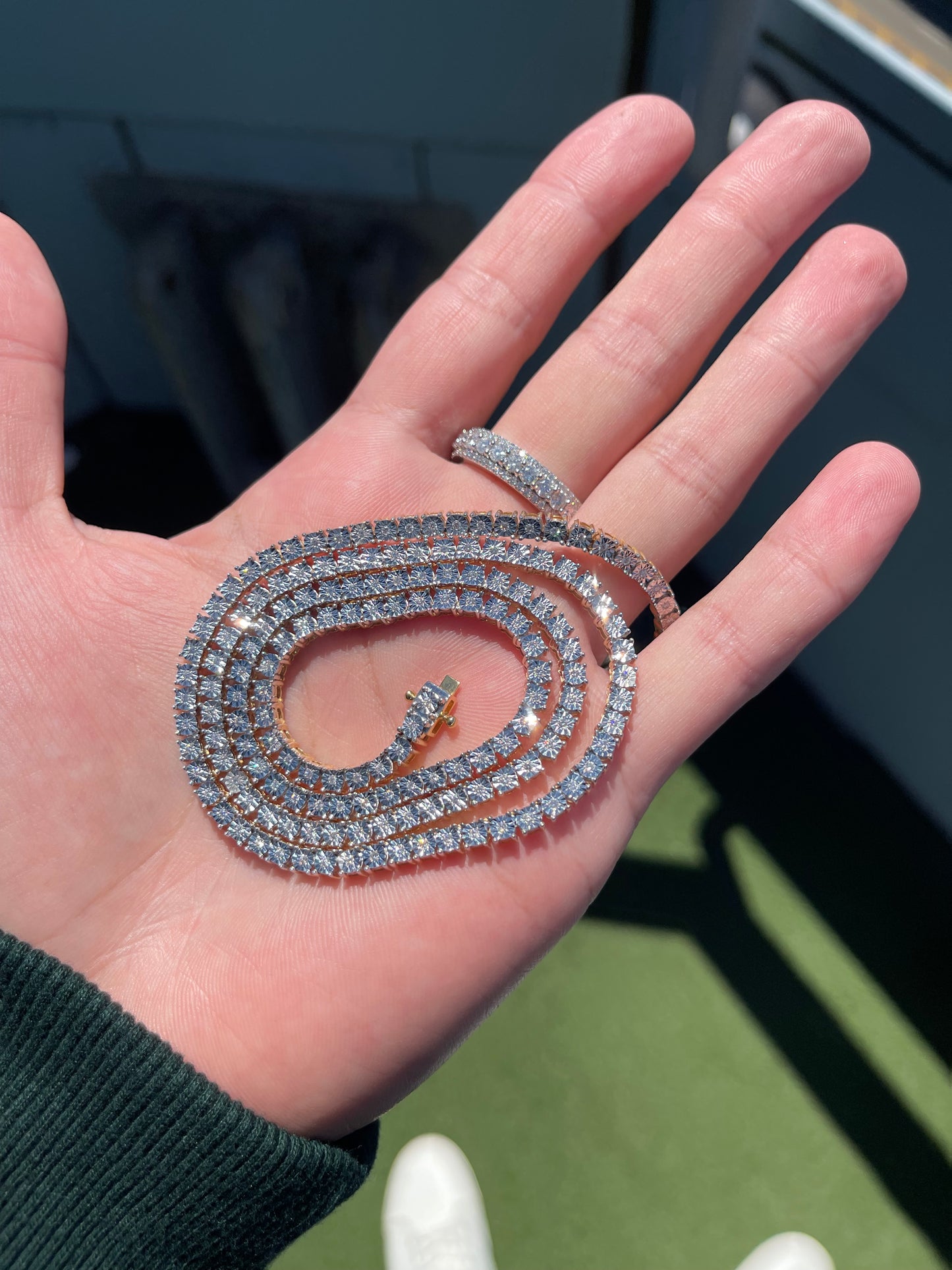 Tennis Chain Illusion Set 10kt Gold 1.50 CTs Diamond 18”