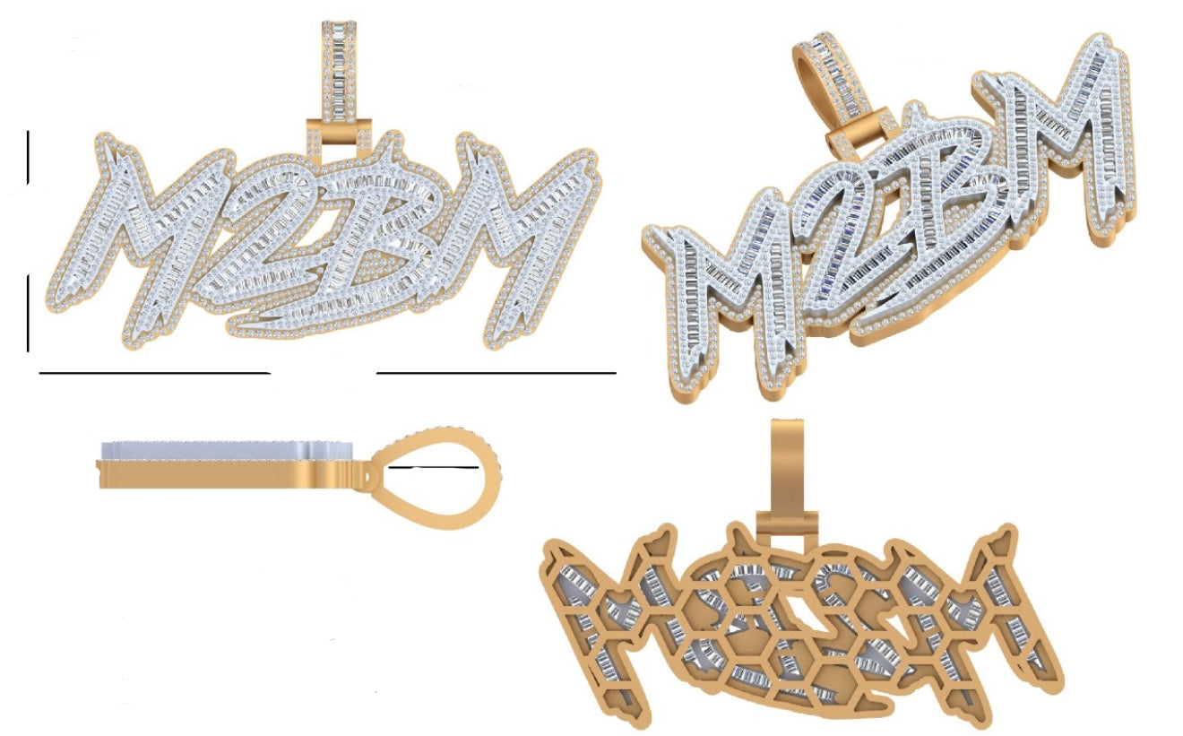 Custom Baguette Diamond Pendant - Double Layer Name Style (Deposit)
