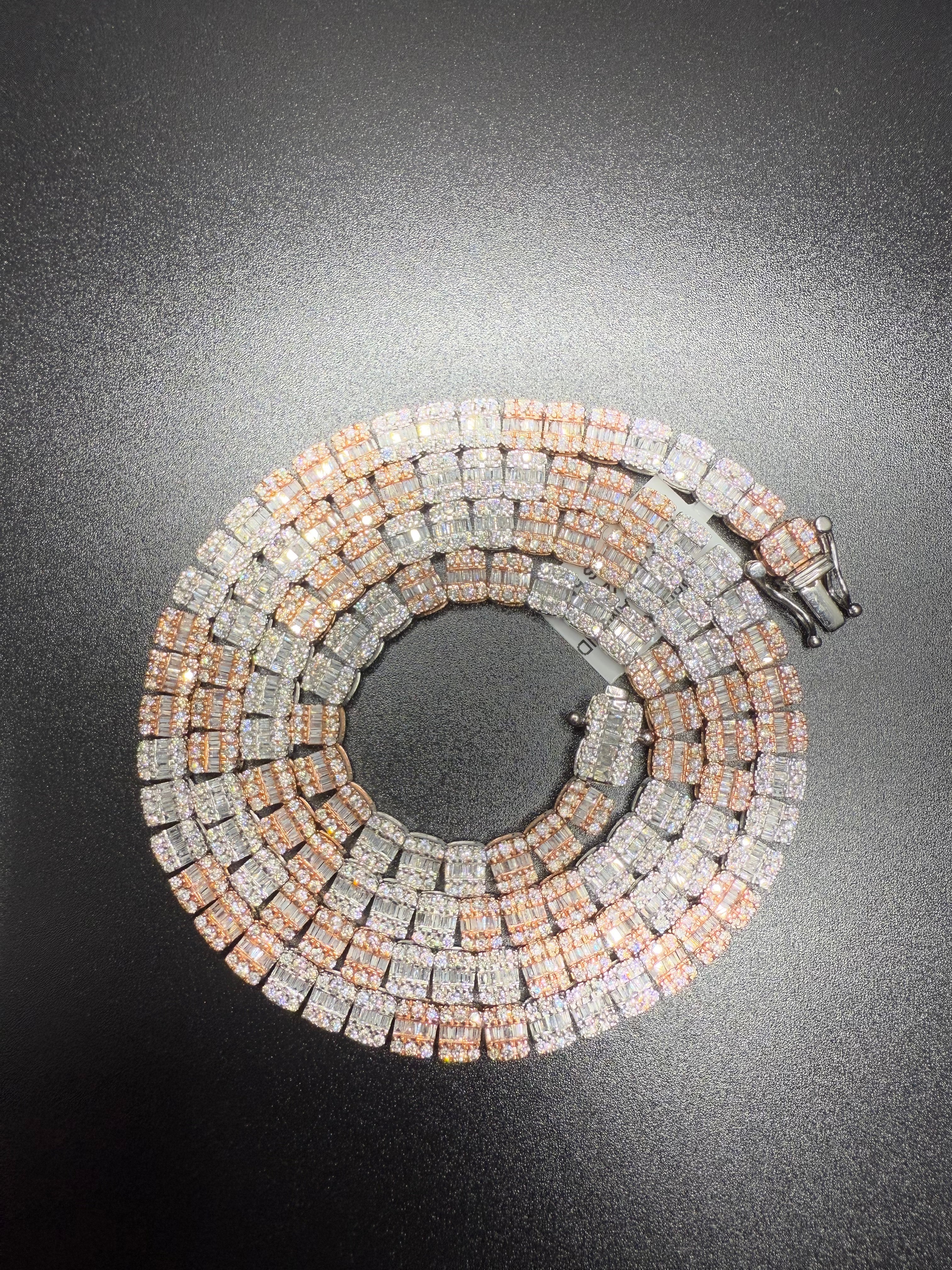 Baguette Tennis Chain Twotone 10kt White and Rose Gold 10.5 CTs Diamond 22”