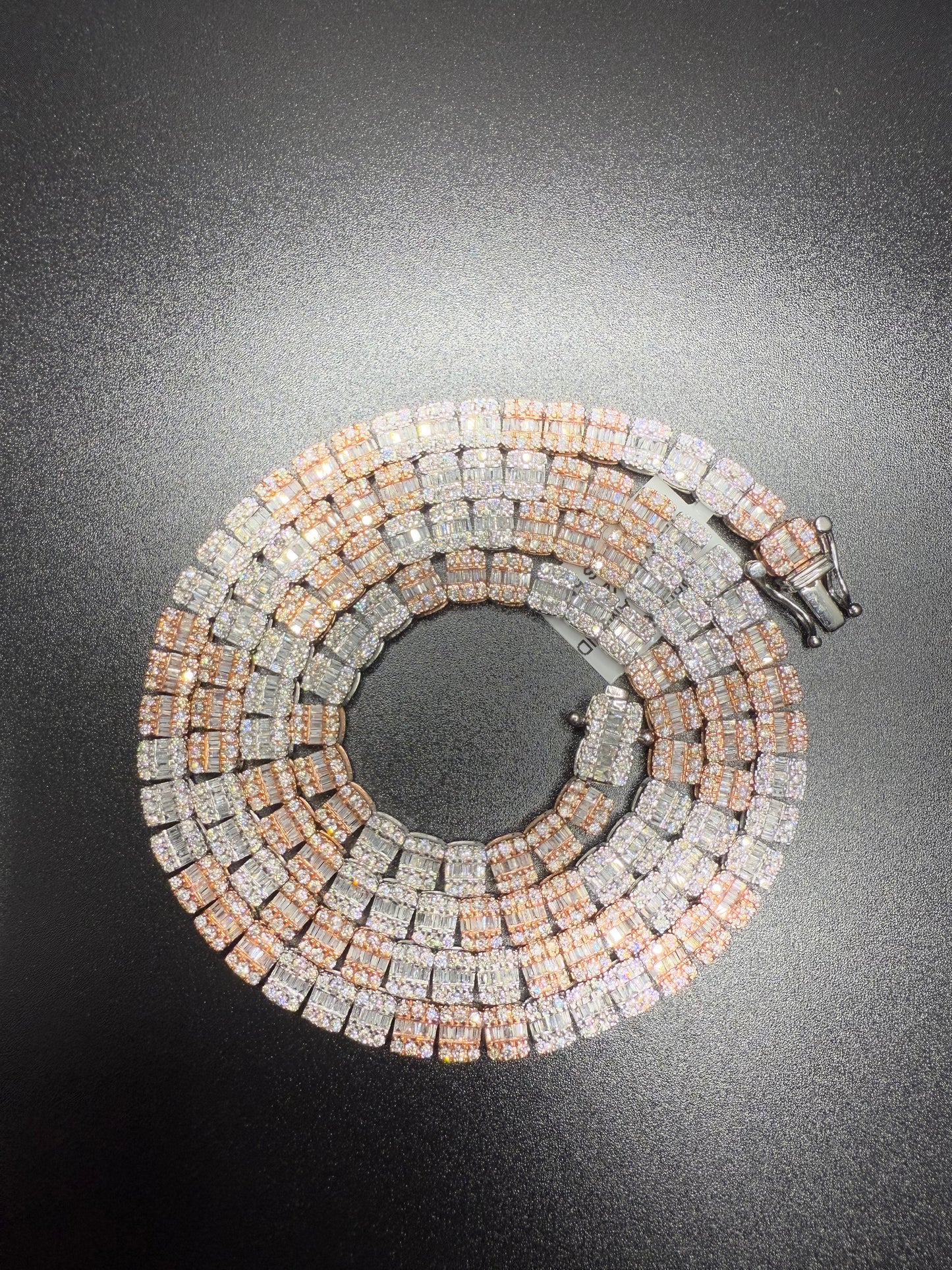 Baguette Tennis Chain Twotone 10kt White and Rose Gold 10.5 CTs Diamond 22”