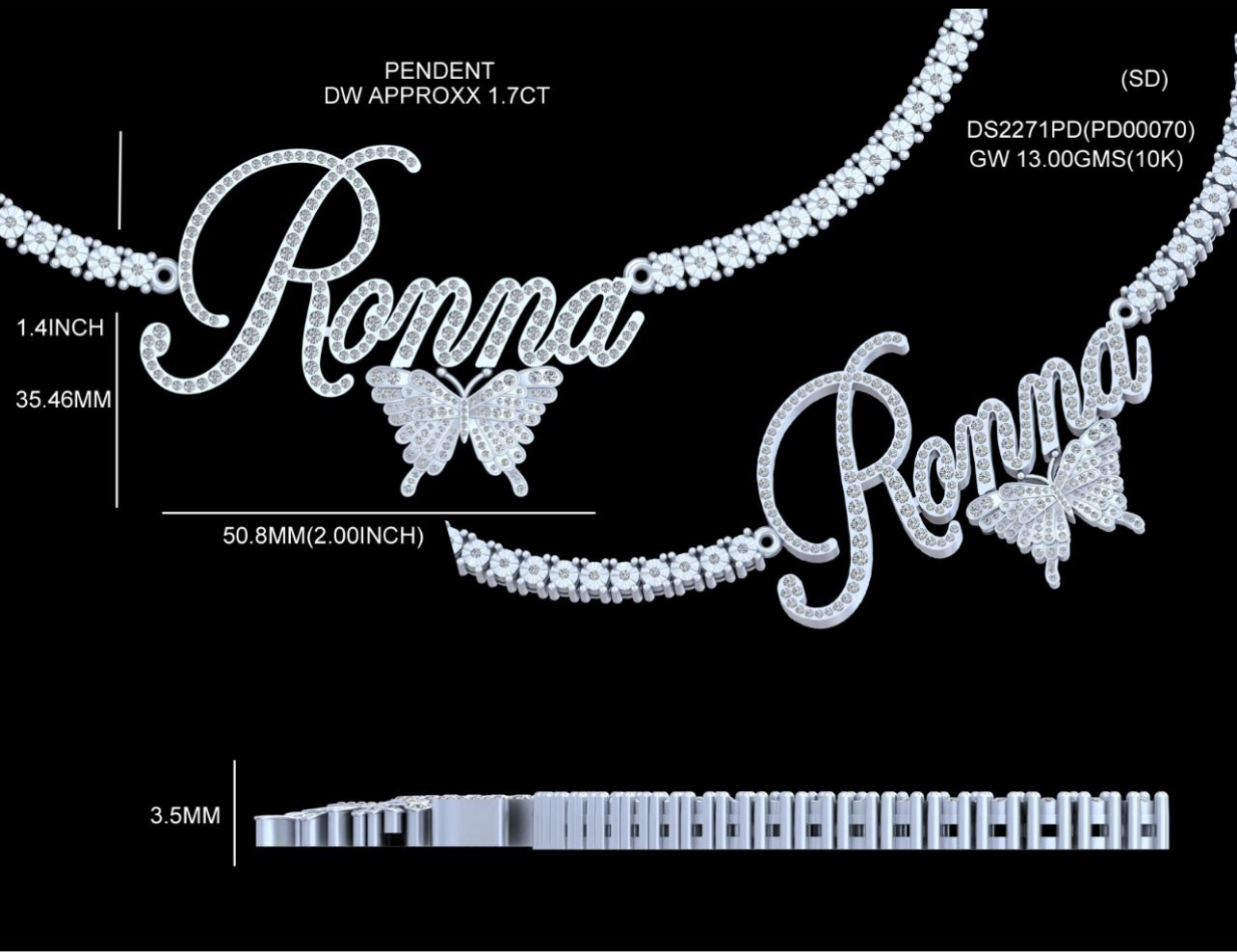 Custom Diamond Pendant - Single Layer Cursive Style Letters (Deposit)
