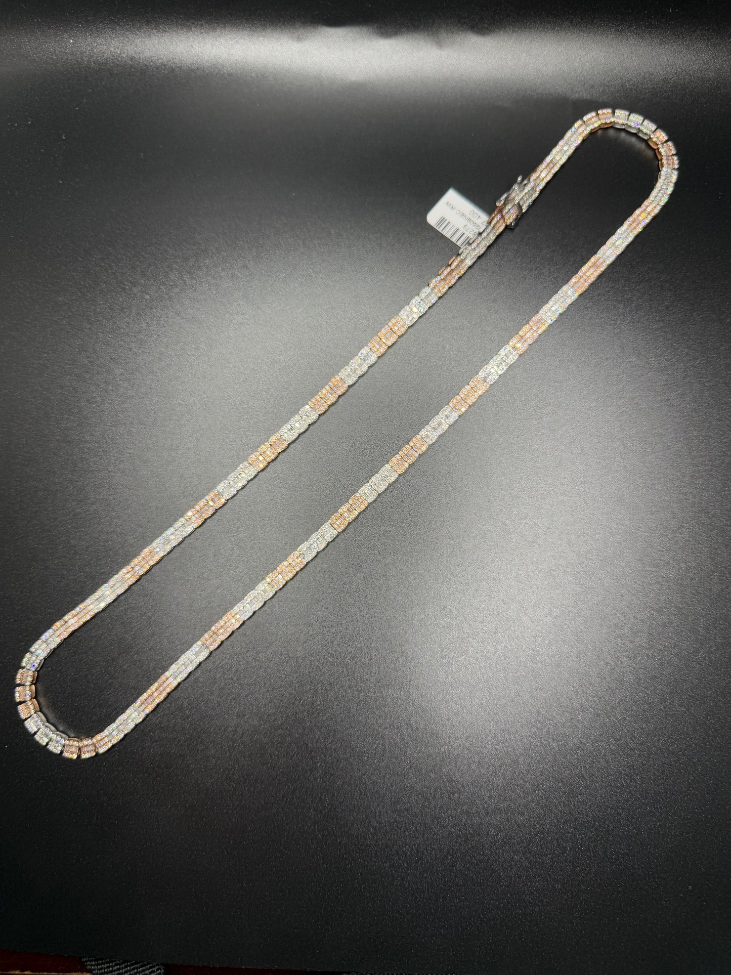 Baguette Tennis Chain Twotone 10kt White and Rose Gold 10.5 CTs Diamond 22”