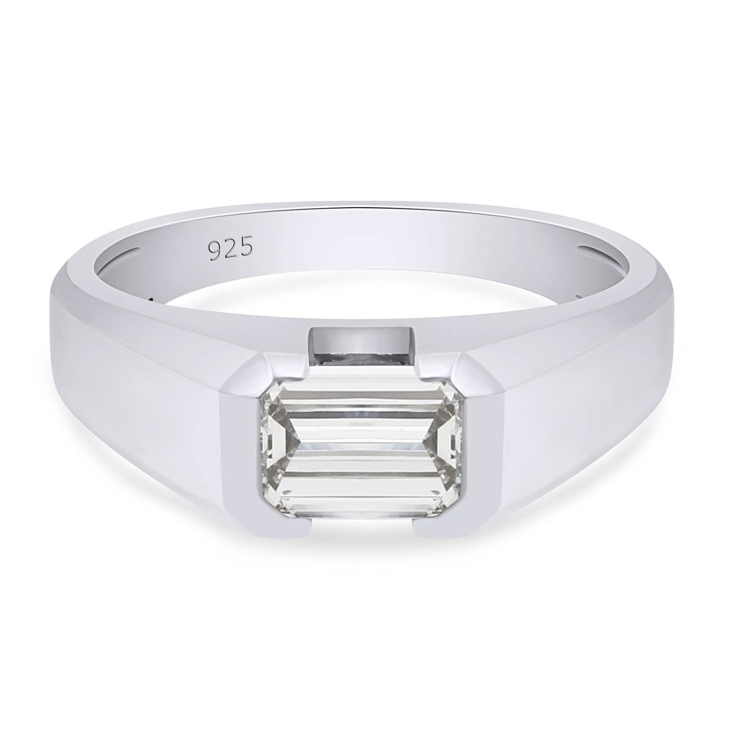 1.00 Carat 7x5MM Lab Created Moissanite Diamond Men's Solitaire Signet Wedding Band Ring In 925 Sterling Silver Jewelry