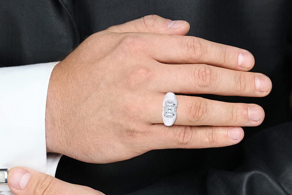 1.75 Carat 8x6MM Lab Created Moissanite Diamond Men's Solitaire Wedding Band Ring In 925 Sterling Silver Jewelry
