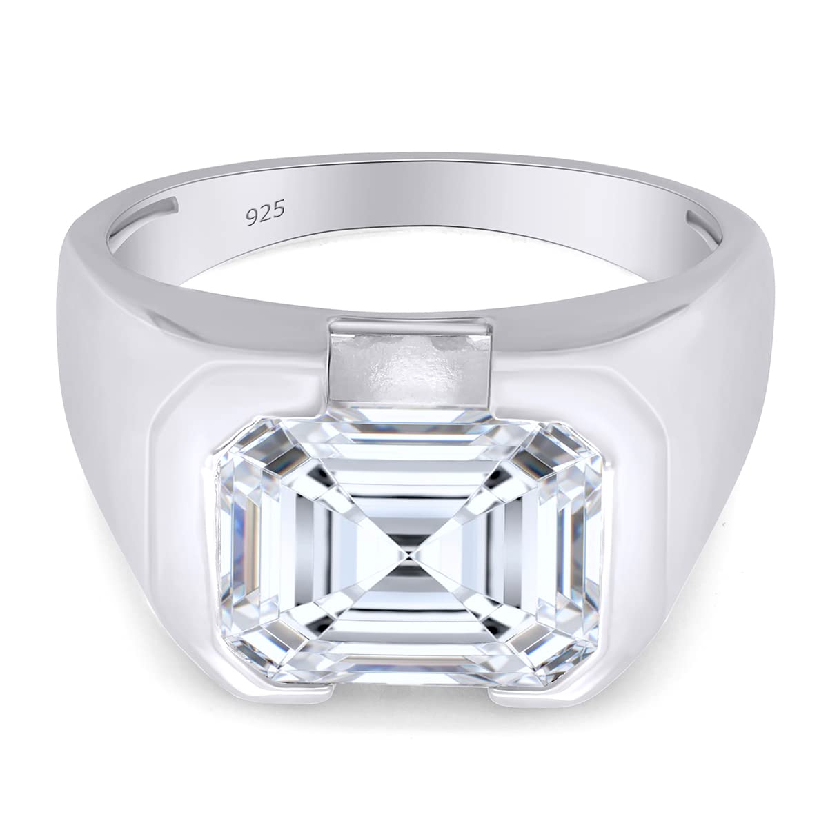 3.50 Carat Lab Created Moissanite Diamond Men's Bezel-Set Solitaire Signet Wedding Band Ring In 925 Sterling Silver Jewelry