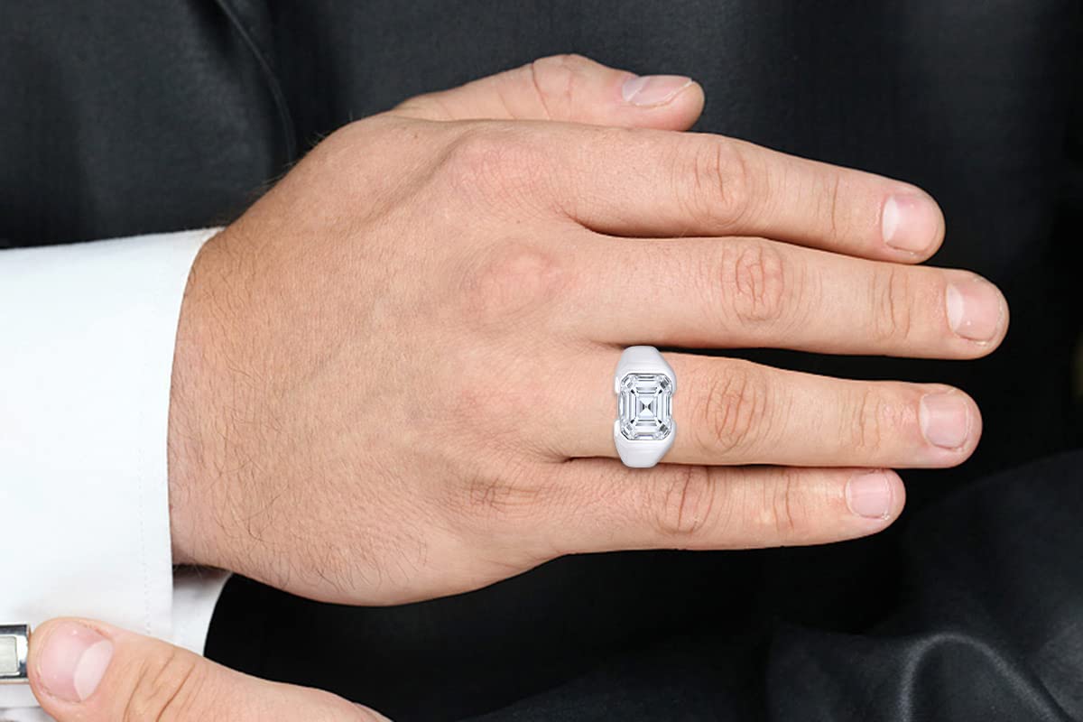 3.50 Carat Lab Created Moissanite Diamond Men's Bezel-Set Solitaire Signet Wedding Band Ring In 925 Sterling Silver Jewelry