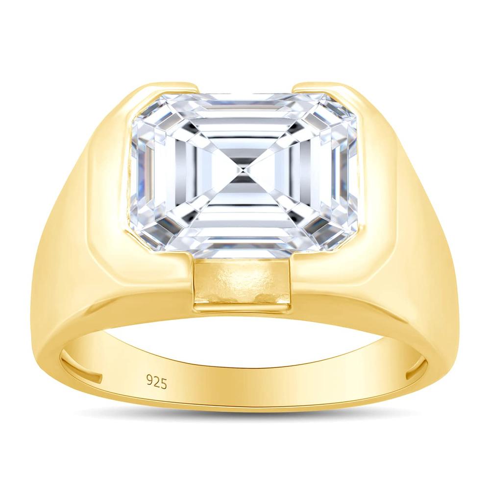 3.50 Carat Lab Created Moissanite Diamond Men's Bezel-Set Solitaire Signet Wedding Band Ring In 925 Sterling Silver Jewelry