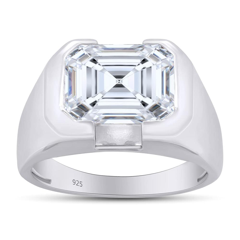 3.50 Carat Lab Created Moissanite Diamond Men's Bezel-Set Solitaire Signet Wedding Band Ring In 925 Sterling Silver Jewelry