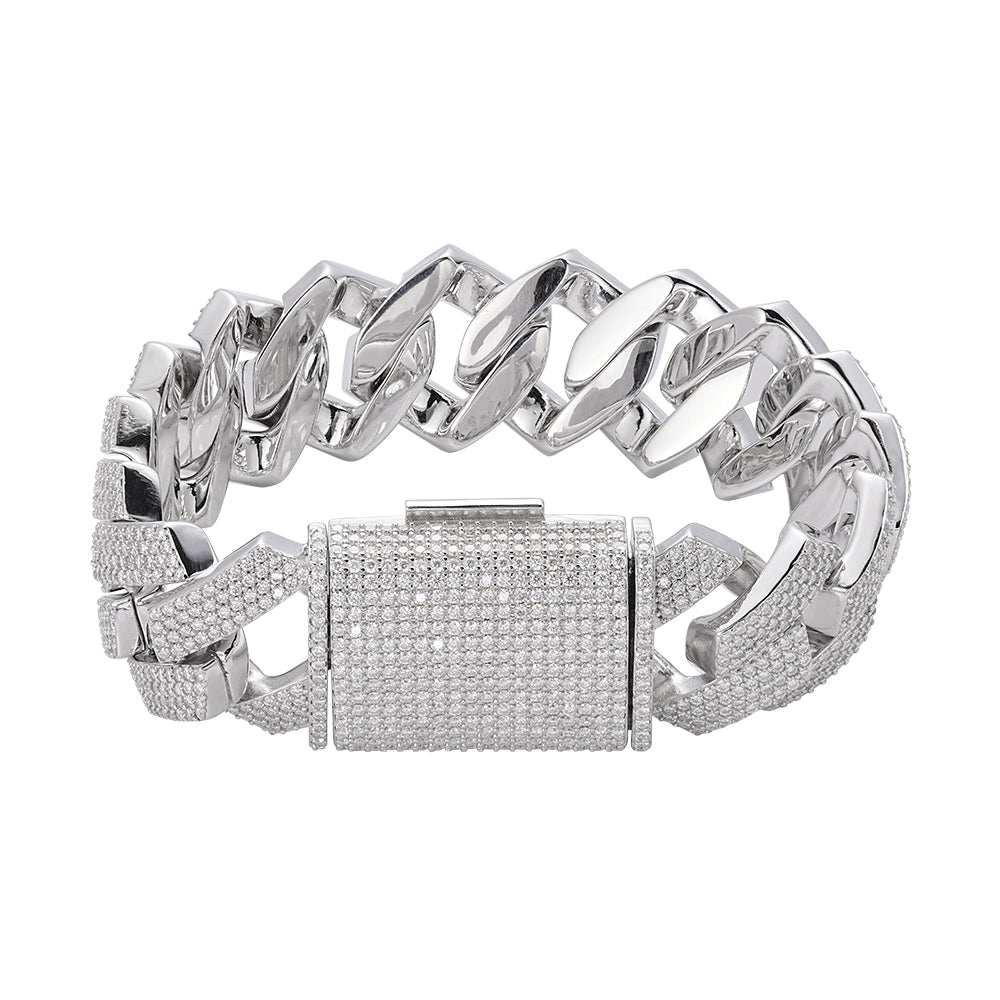 S.Silver Moissanite 23mm Miami Cuban 8.50 Inch Mens Bracelet RP+GP 22 Cttw