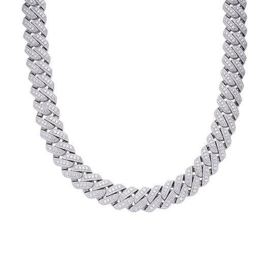 S.Silver Moissanite 20mm Three Stone Heavy Cuban Chain 22 Inch Necklace RP 46-1/10 Cttw