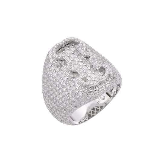 S.Silver Round Baugette Moissanite Albhabet I letter Initial SZ 10 Mens Ring RP 6-1/2 Cttw