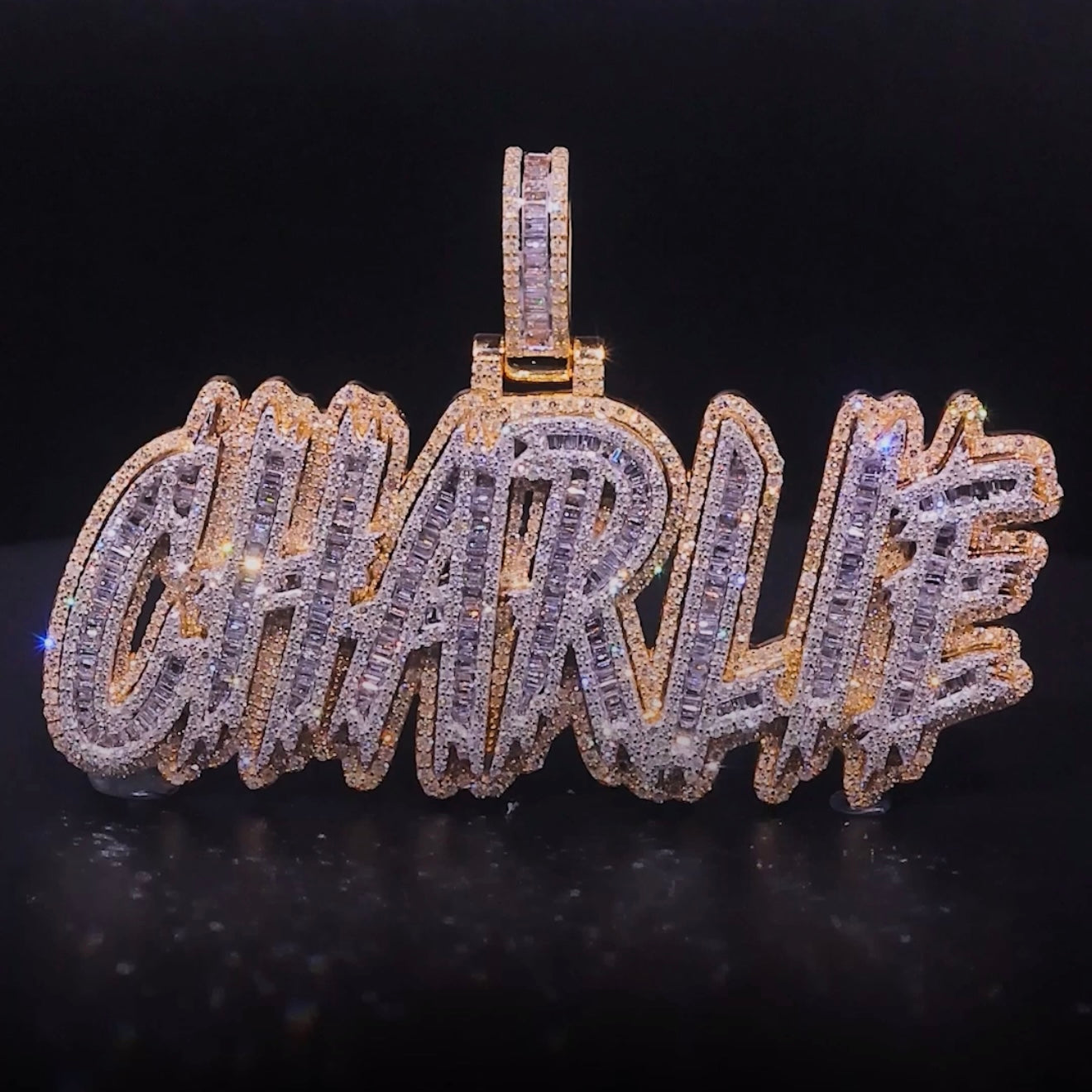 Custom Bagutte Diamond Pendant - Name Style (Deposit)