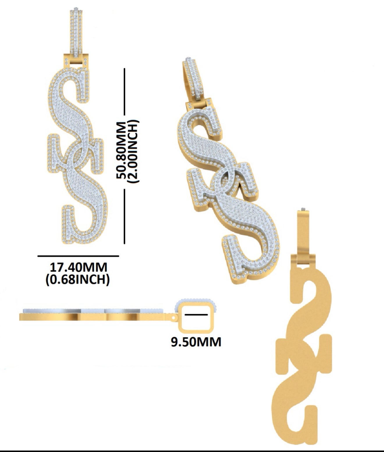 Custom Vertical Pendant 10kt Gold Natural Diamond Double Layer