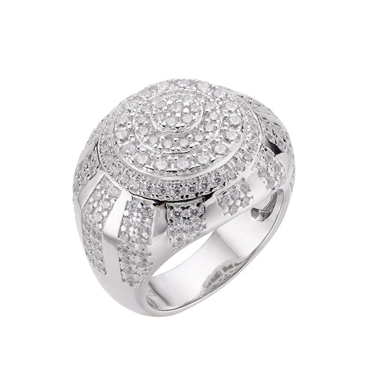 S.Silver Round Moissanite SZ 10 Designer Mens Ring RP 2-1/2 Cttw