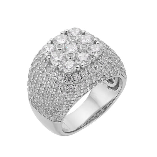 S.Silver Round Moissanite SZ 10 Designer Mens Ring RP 5-1/6 Cttw