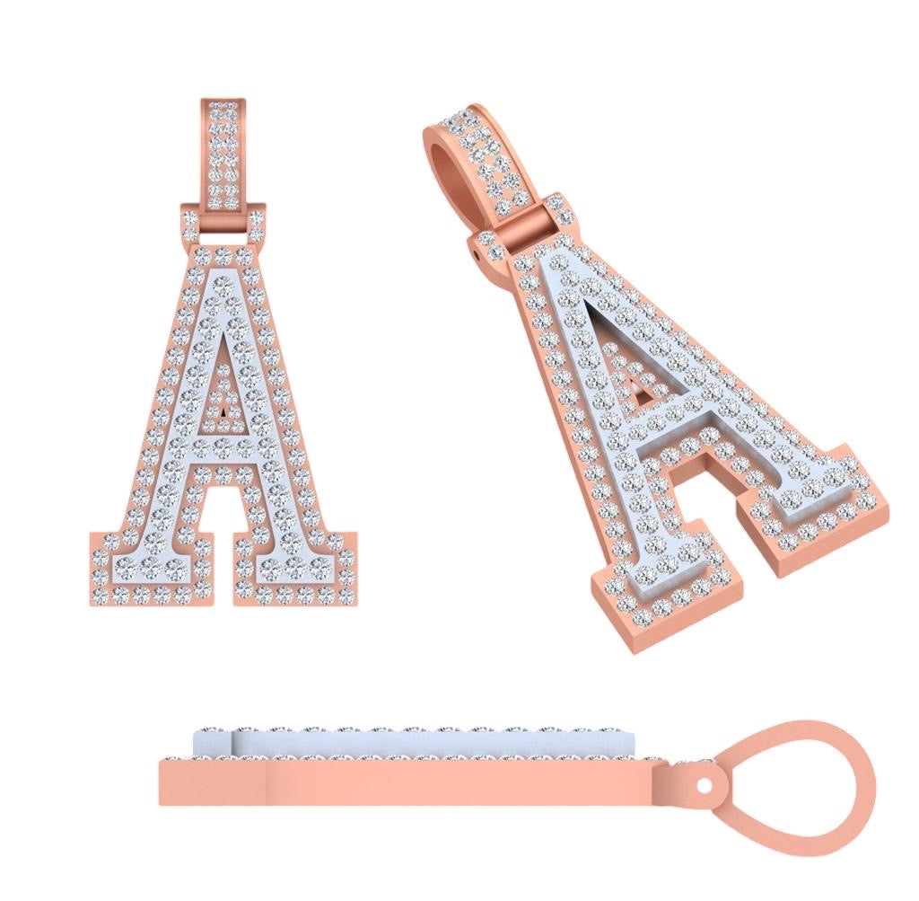 A Letter Pendant 10k Rose Gold 1.50 CT 1.07”